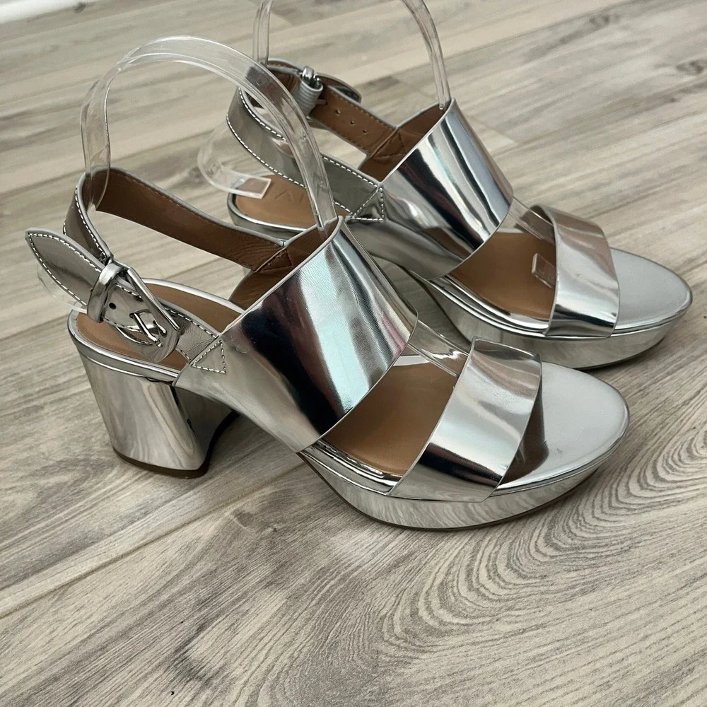 Aerosoles Camilia Platform Sandals Retro Silver 7.5 Metallic Block Heel